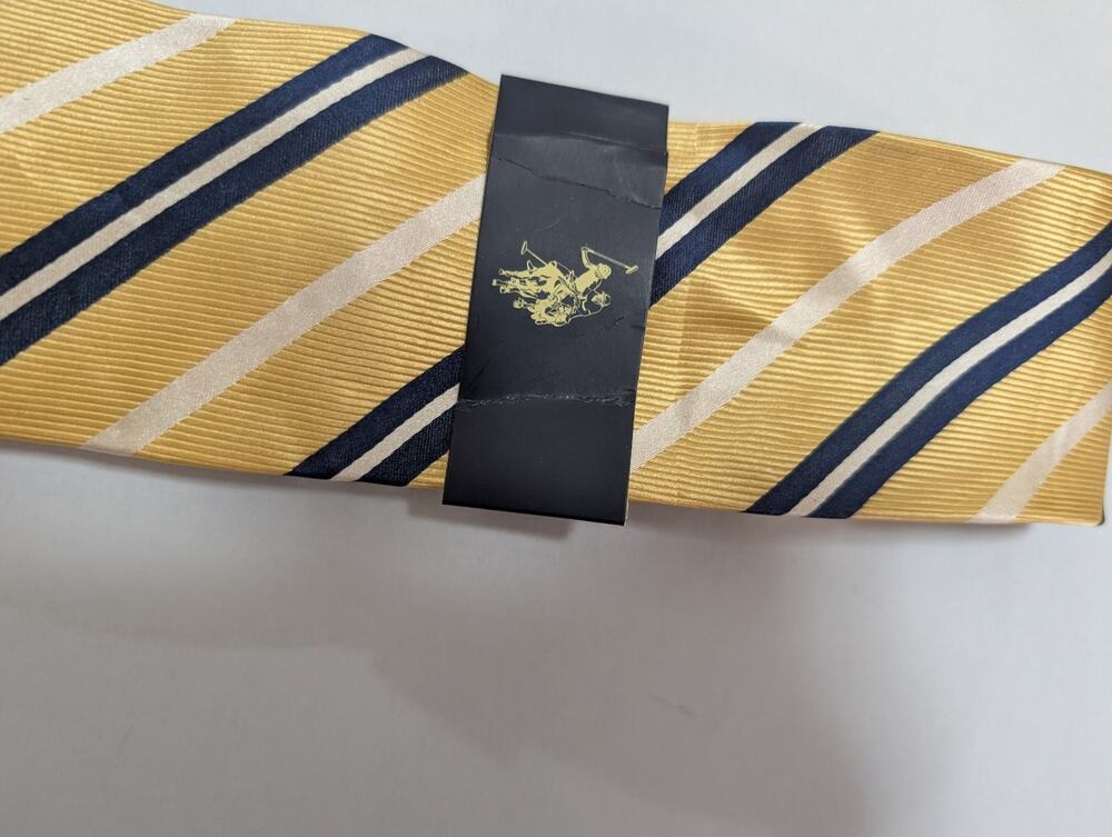U.S. Polo Assn. Men's Gold Navy Cream Striped 100% Silk Necktie Tie Orig Tags